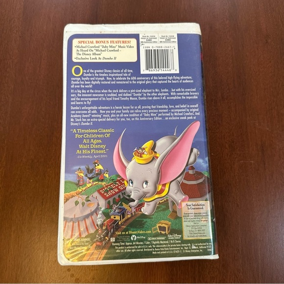 🌟3/$20🌟 Dumbo VHS Walt Disney 60th Anniversary Edition - Picture 3 of 4